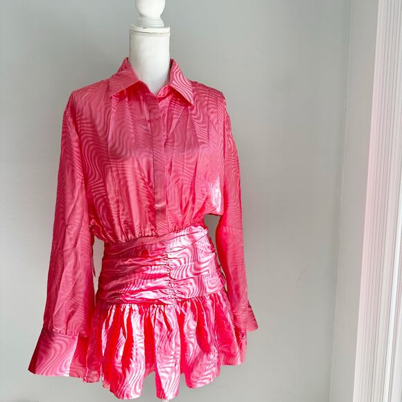 Ronny Kobo Brenda Dress Ria Pink Silk Blend Mini Ruched Waist Size M NWT - Picture 2 of 11